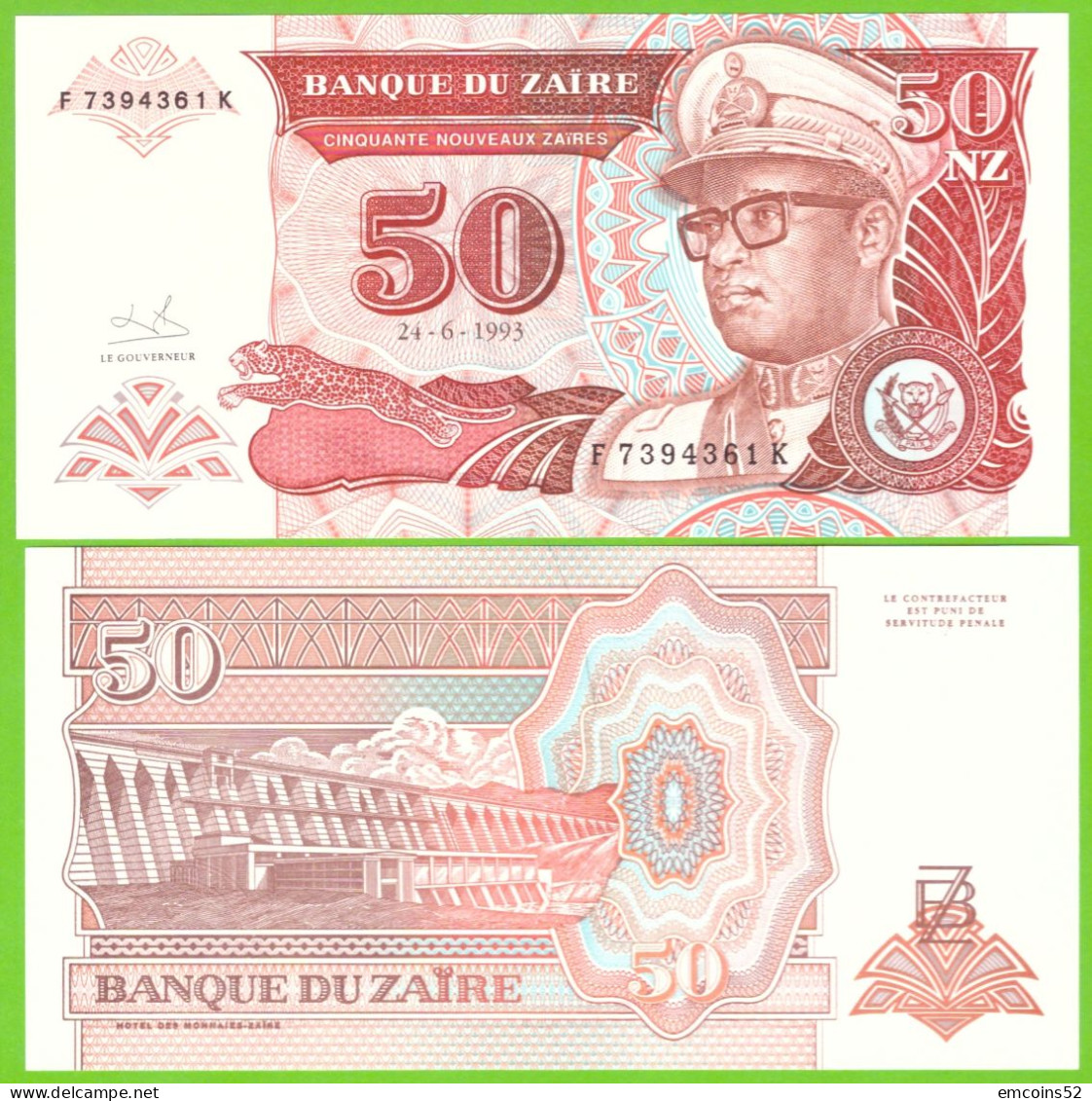 ZAIRE 50 ZAIRES 1993 P-57 UNC - Zaire