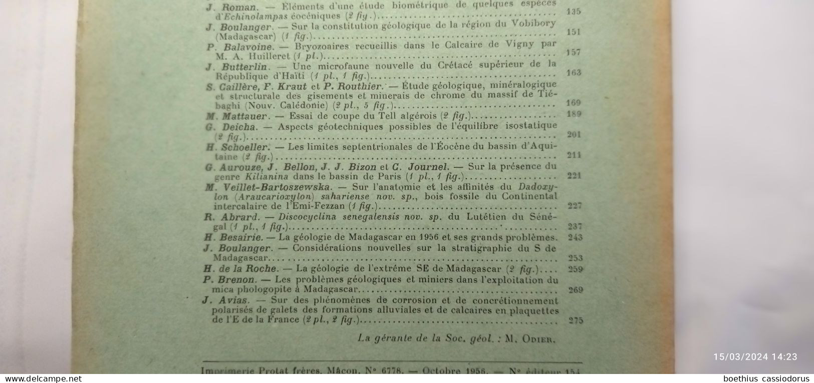 BULLETIN SOCIETE GEOLOGIQUE DE FRANCE 1956 6e série T. 6e fasc. 4-5 F 1-18. planches I-XIII   SOMMAIRE EN PHOTOS)