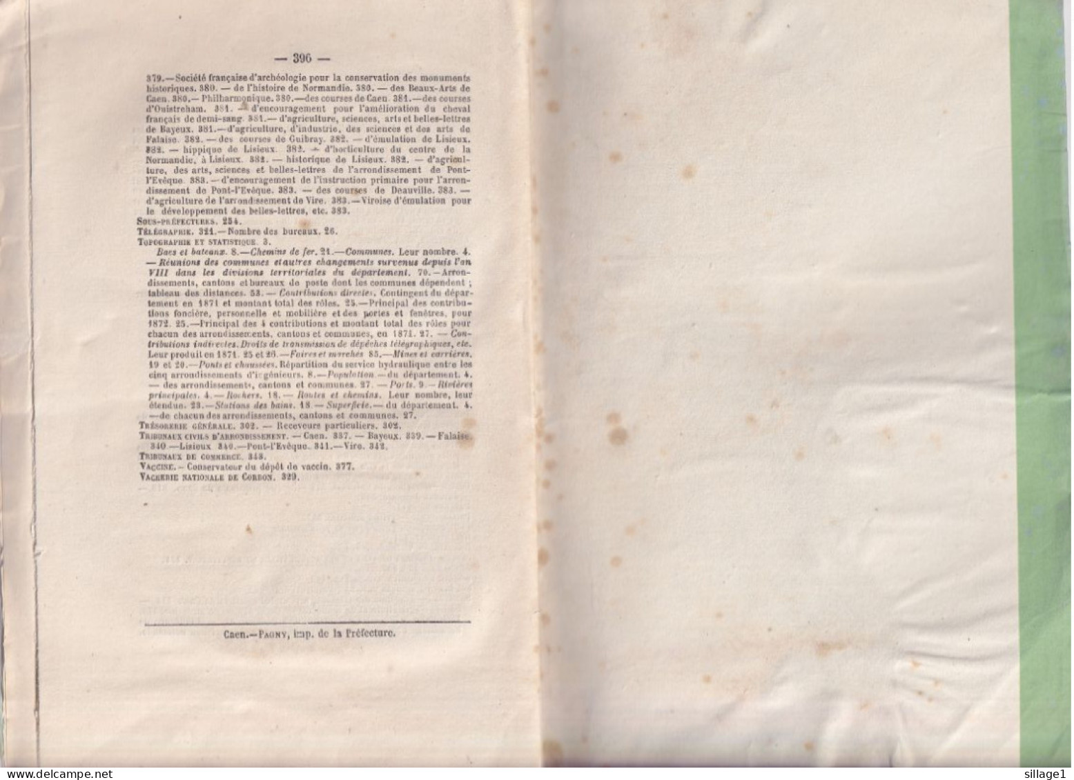 Annuaire Administratif Du Département Du Calvados Pour 1873 CAEN Typographie PAGNY, Imprimeur De La Préfecture - Normandië