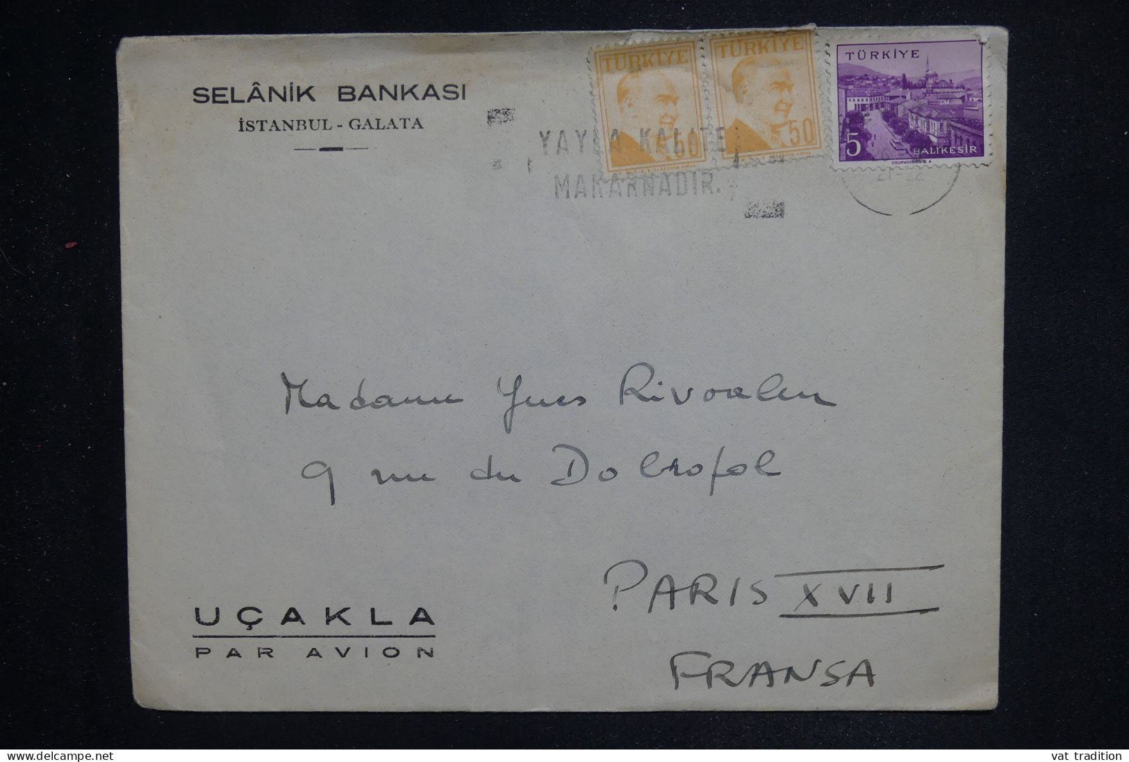 TURQUIE - Enveloppe Commerciale De Istanbul Pour Paris Par Avion  - L 150648 - Storia Postale