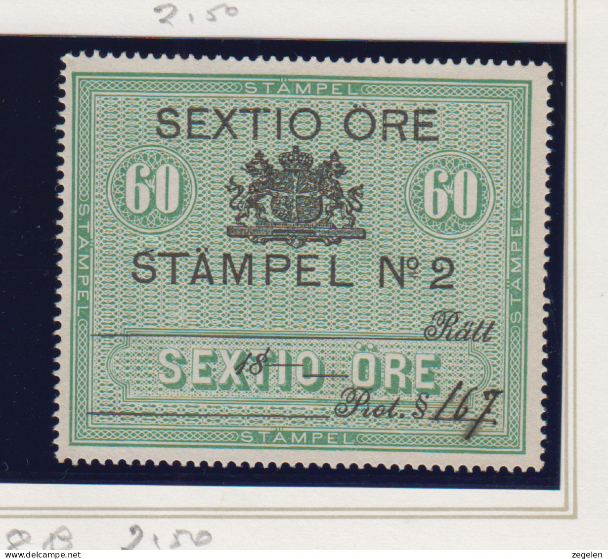 Zweden Fiskale Zegel Cat. Barefoot : Staempel (Adjustments) 8B - Revenue Stamps