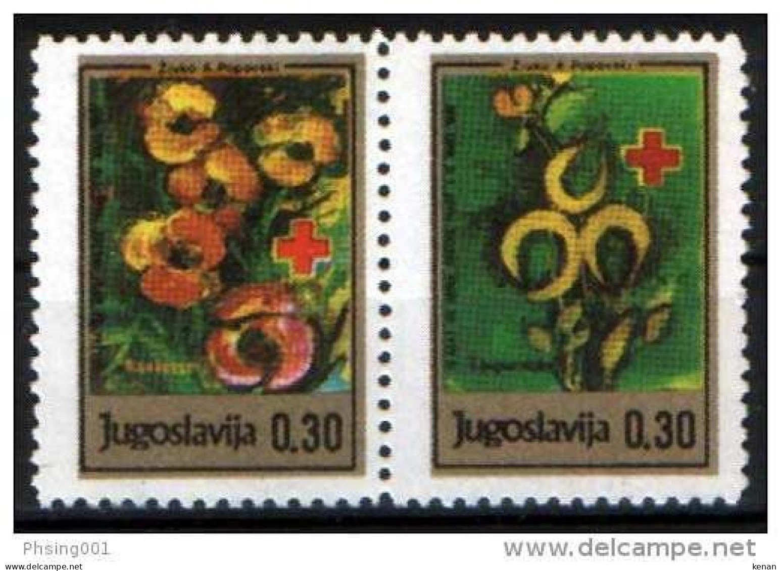 Yugoslavia, 1990,  Red Cross,Flora Flowers Plants, Tax Surcharge Charity Postage Due, Set In Pair (MNH) - Ongebruikt