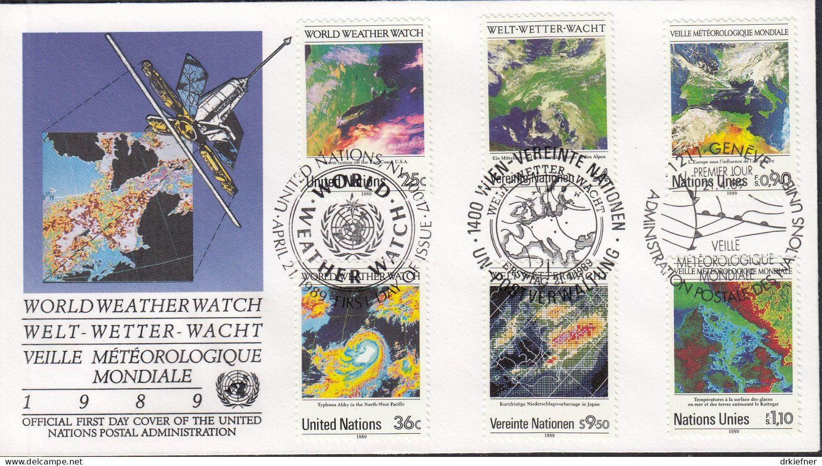 UNO NEW YORK  Trio-FDC 575-576, Mit G + W , Wetter, 1989 - Gemeinschaftsausgaben New York/Genf/Wien