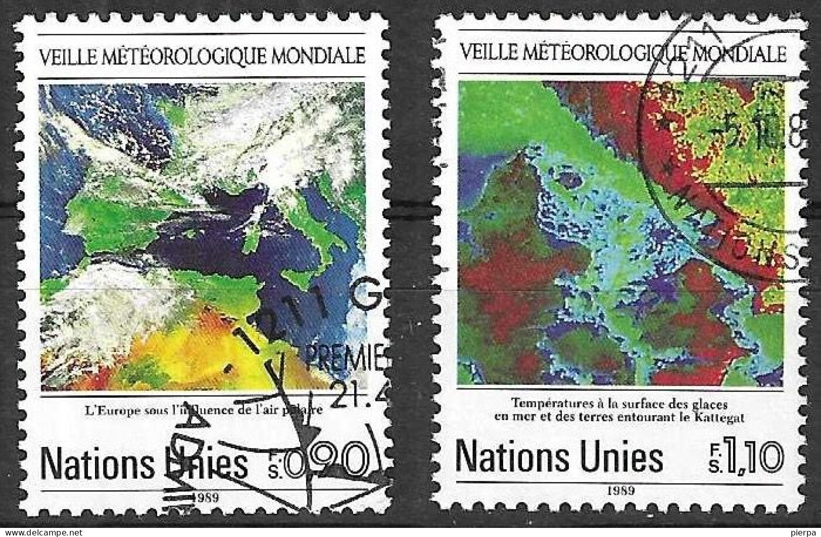 O.N.U. GENEVE - 1989 - METEOROLOGIA  -SERIE 2 VALORI - USATA (YVERT 176\7 - MICHEL 176\7) - Gebruikt