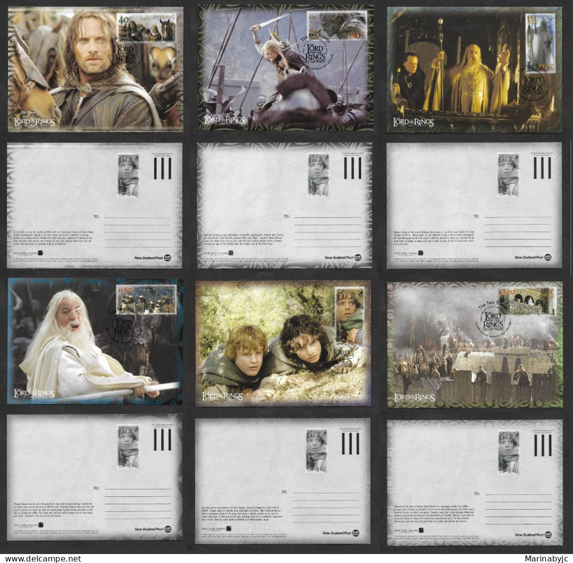 SE)2002 NEW ZEALAND, SERIES OF 6 LORD OF THE RINGS POSTCARDS, CHARACTERS, UNCIRCULATED, XF - Nuevos