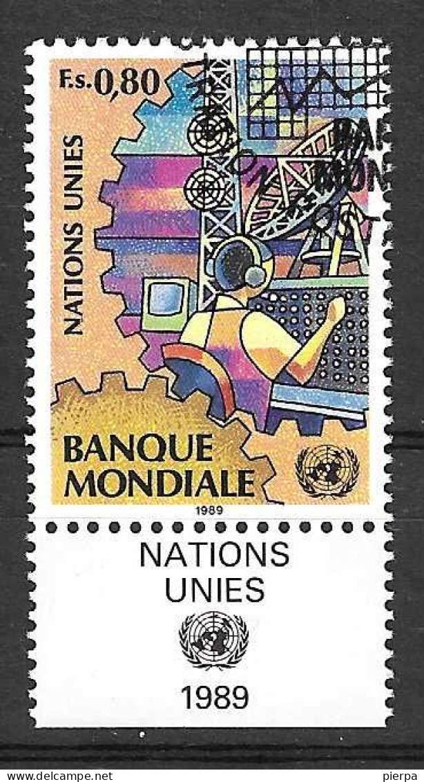 O.N.U. GENEVE - 1989 - BANCA MONDIALE - FR. 0,8 - USATO CON APPENDICE (YVERT 173 - MICHEL 173) - Oblitérés