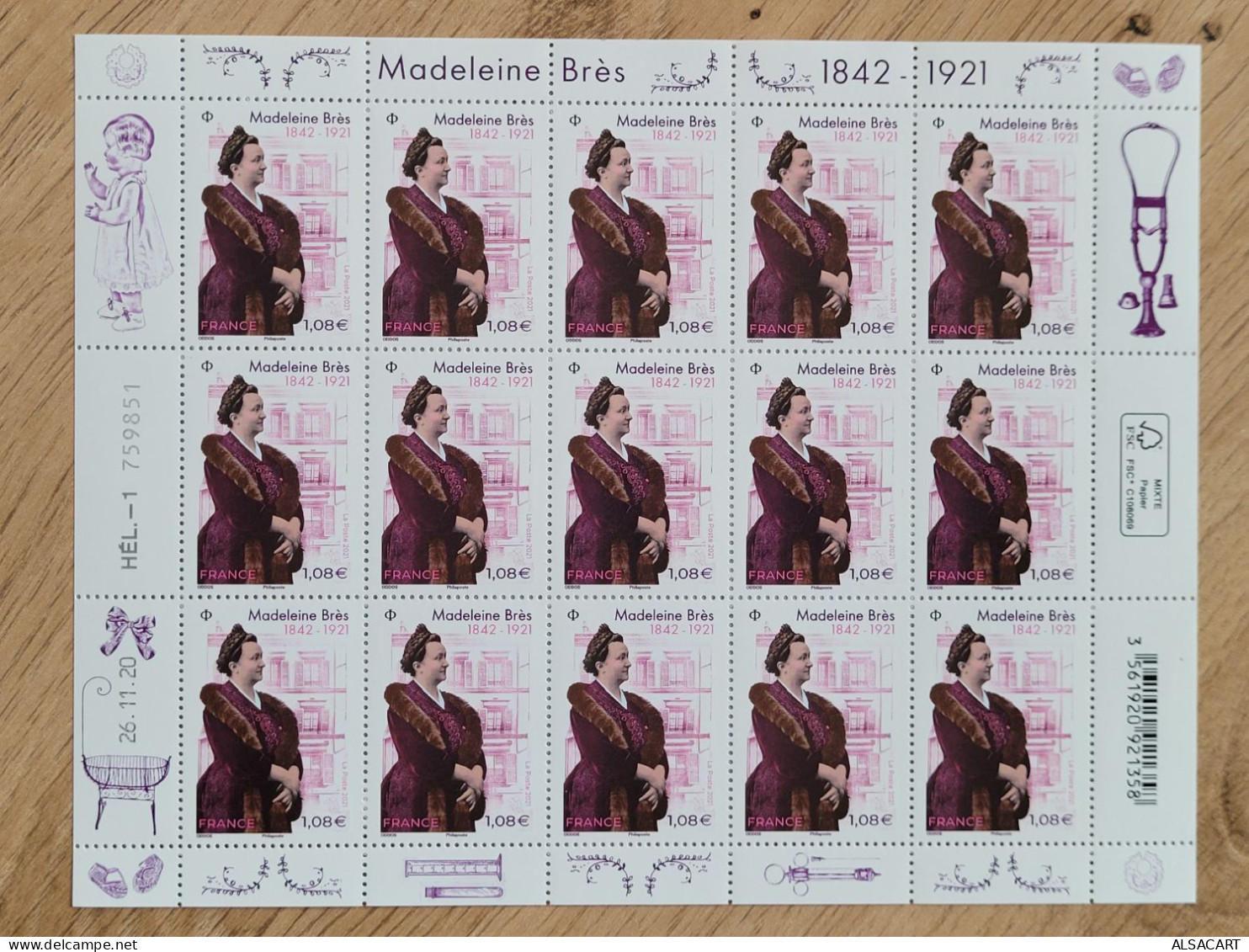 Madeleine Brès  , Mini Feuille Complet, 15 Timbres , Sous Faciale  , Année 2020 - Full Sheets