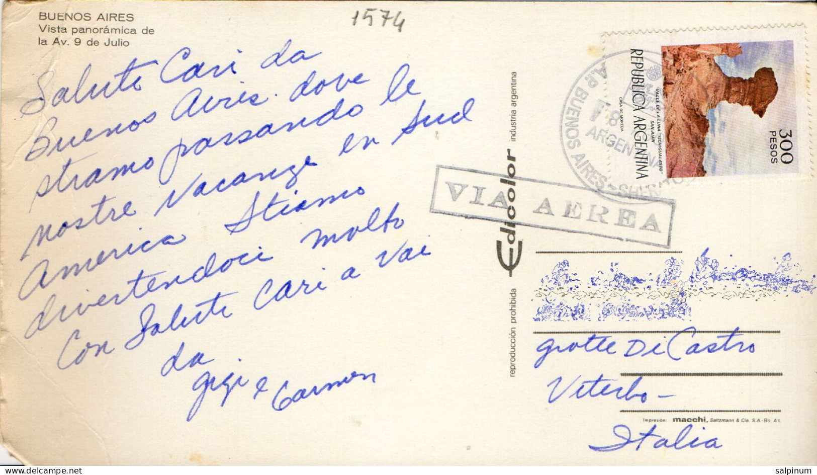 Philatelic Postcard With Stamps Sent From ARGENTINA To ITALY - Cartas & Documentos