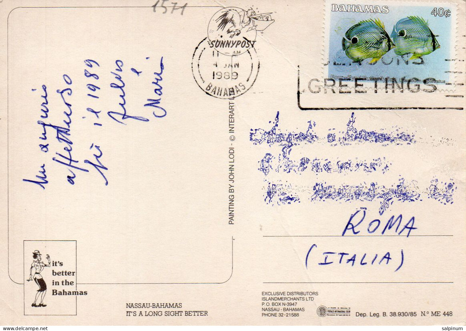 Philatelic Postcard With Stamps Sent From BAHAMAS To ITALY - Bahama's (1973-...)