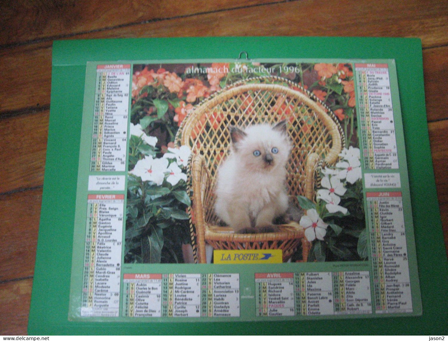 Almanach Du Facteur, Calendrier 1996 , Chaton. Lapins ( Ile De France) - Groot Formaat: 1991-00