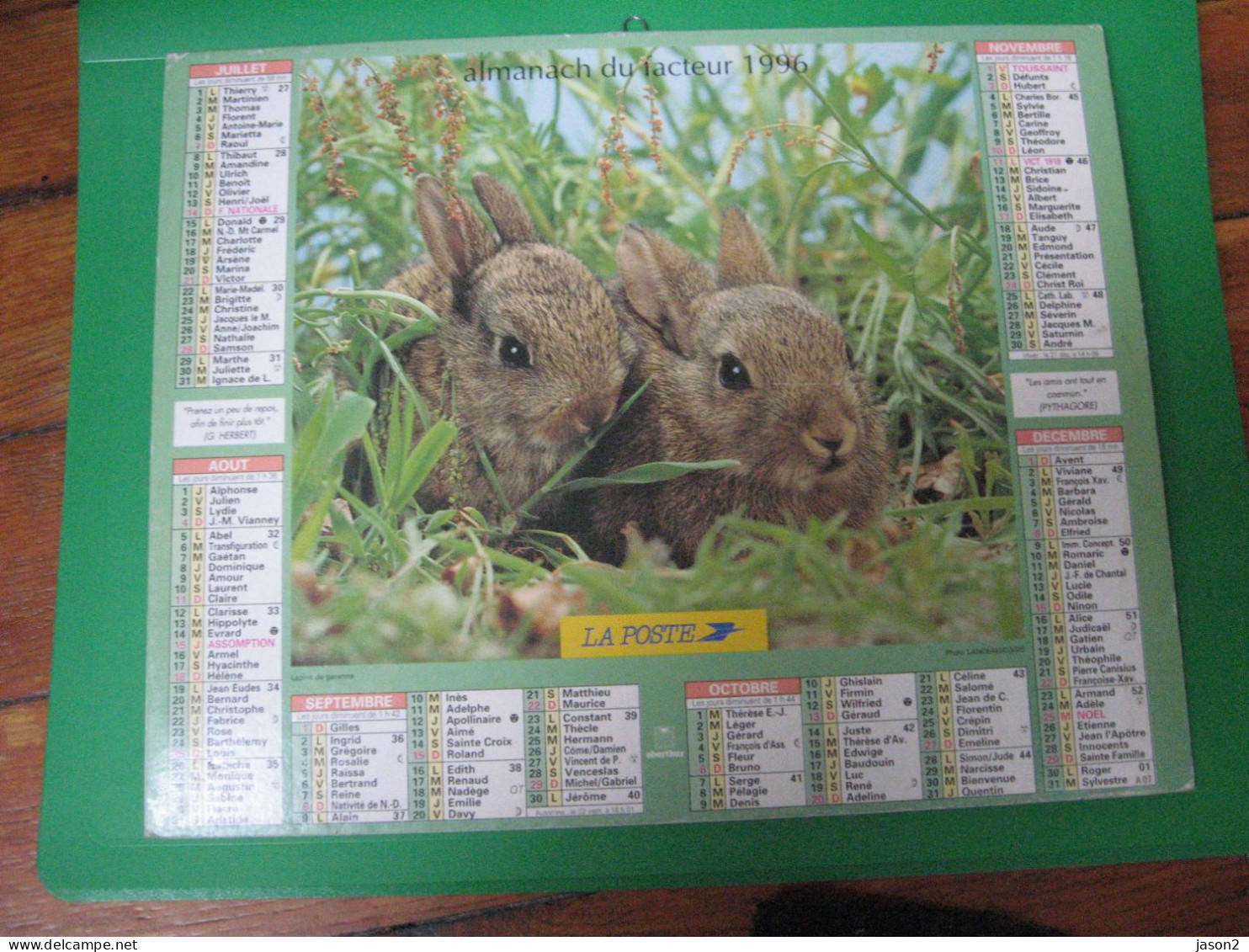 Almanach Du Facteur, Calendrier 1996 , Chaton. Lapins ( Ile De France) - Grossformat : 1991-00