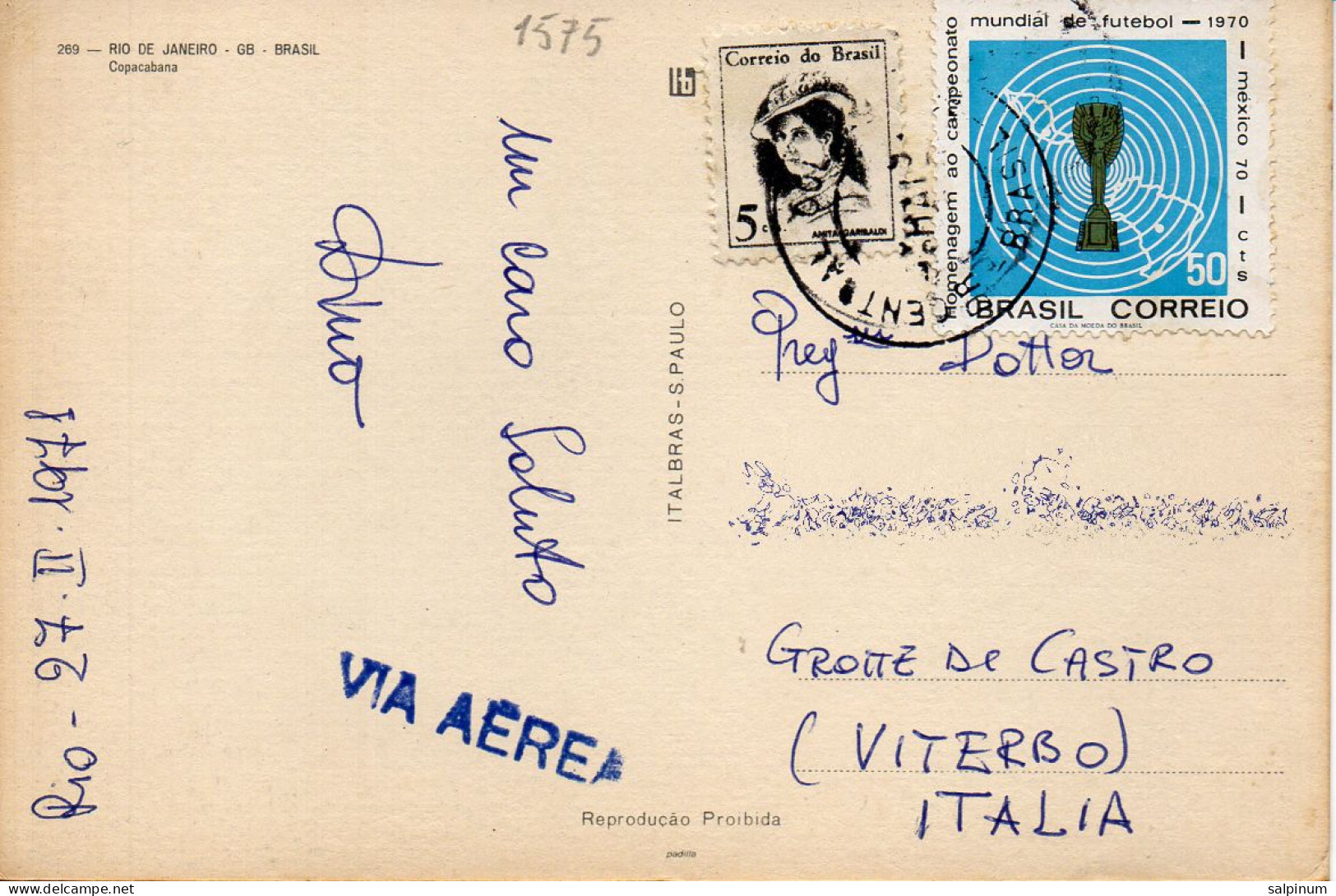 Philatelic Postcard With Stamps Sent From BRAZIL To ITALY - Covers & Documents