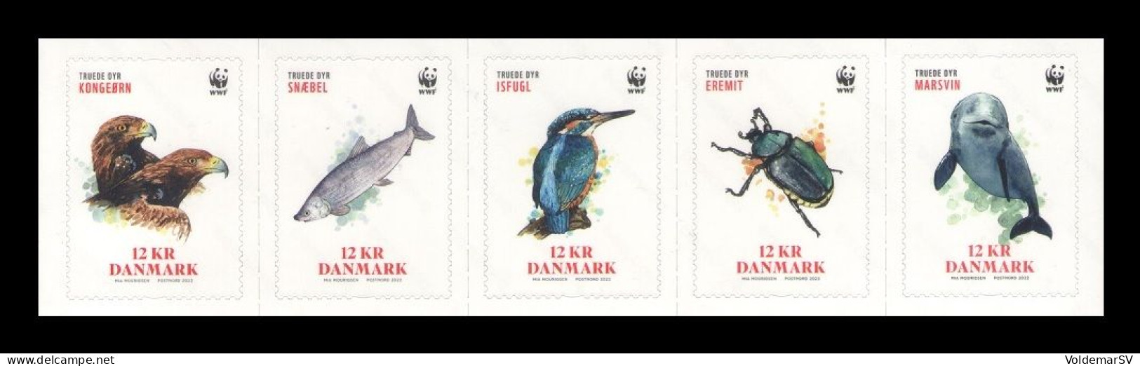 Denmark 2022 Mih. 2084/88 Fauna. WWF. Endangered Species. Birds. Fish. Beetle. Dolphin MNH ** - Nuevos