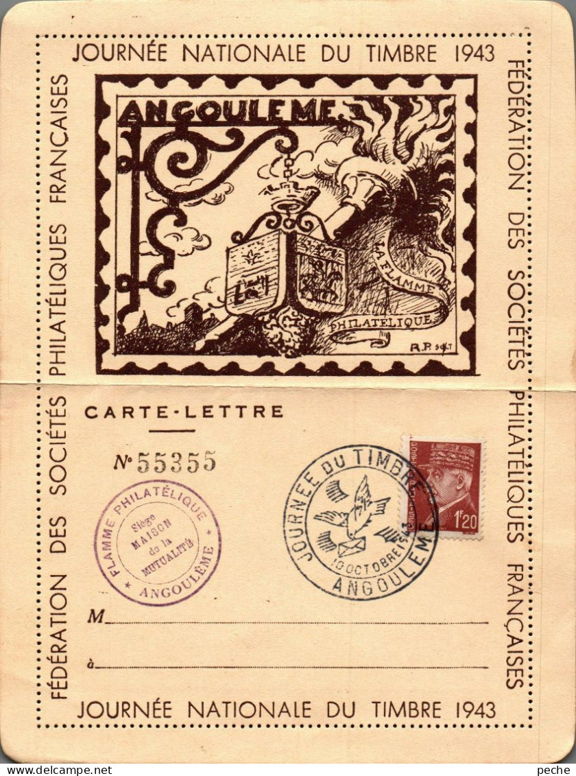 N°1920 V -cachet Journée Du Timbre 1943 -Angoulême -sur Carte Lettre- - Giornata Del Francobollo