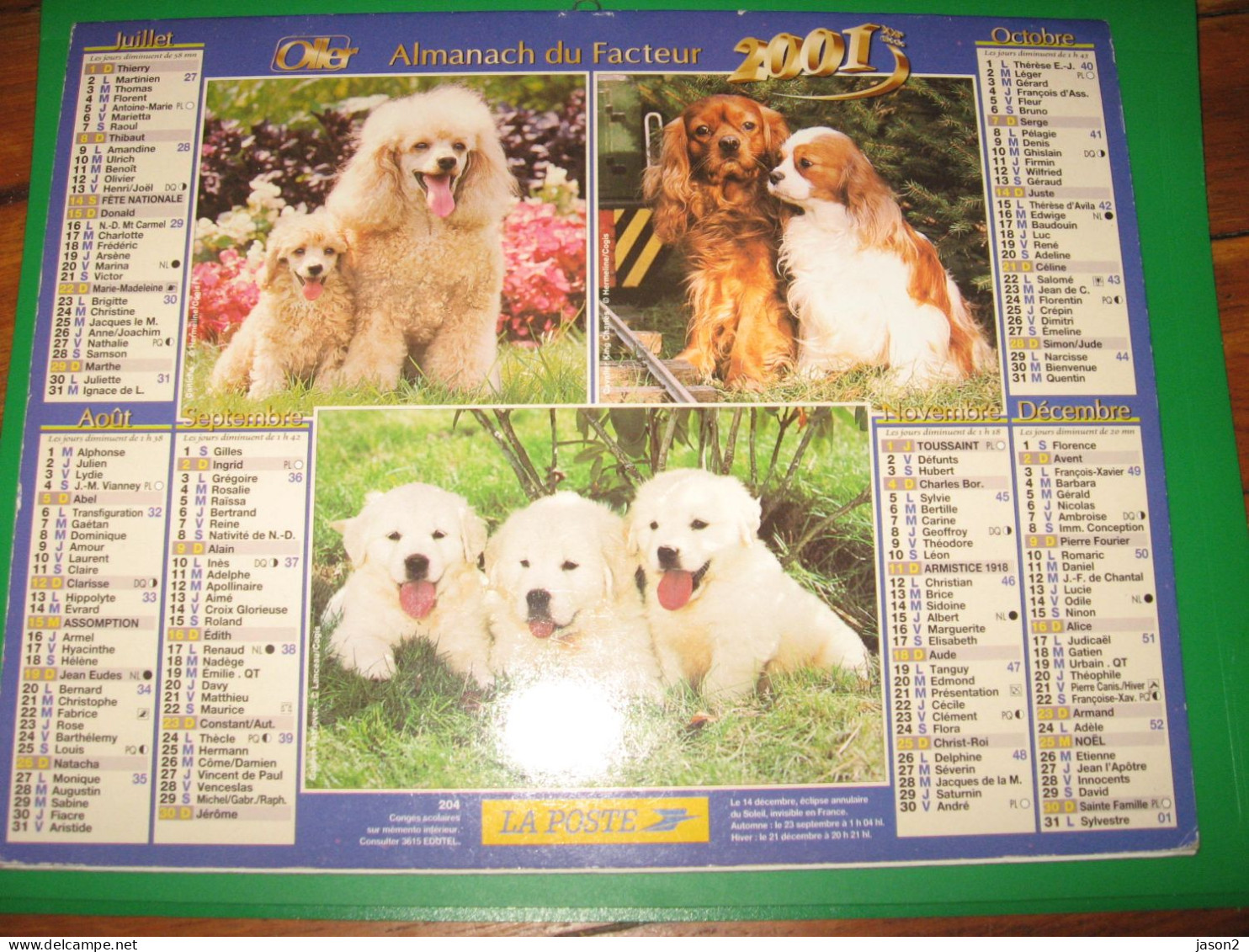 Almanach Du Facteur, Calendrier 2001, , Chats.chiens ( Nantes St Nazaire Etc) - Tamaño Grande : 2001-...