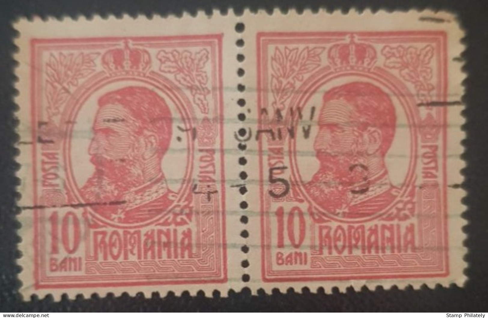 Romania 10B Used Pair Stamps King Karl - Usado