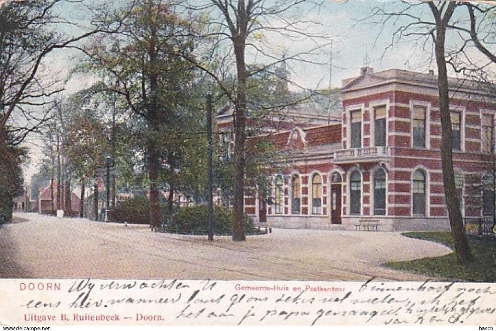 481227Doorn, Gemeente Huis En Postkantoor. – 1905. (zie Hoeken En Randen) - Doorn