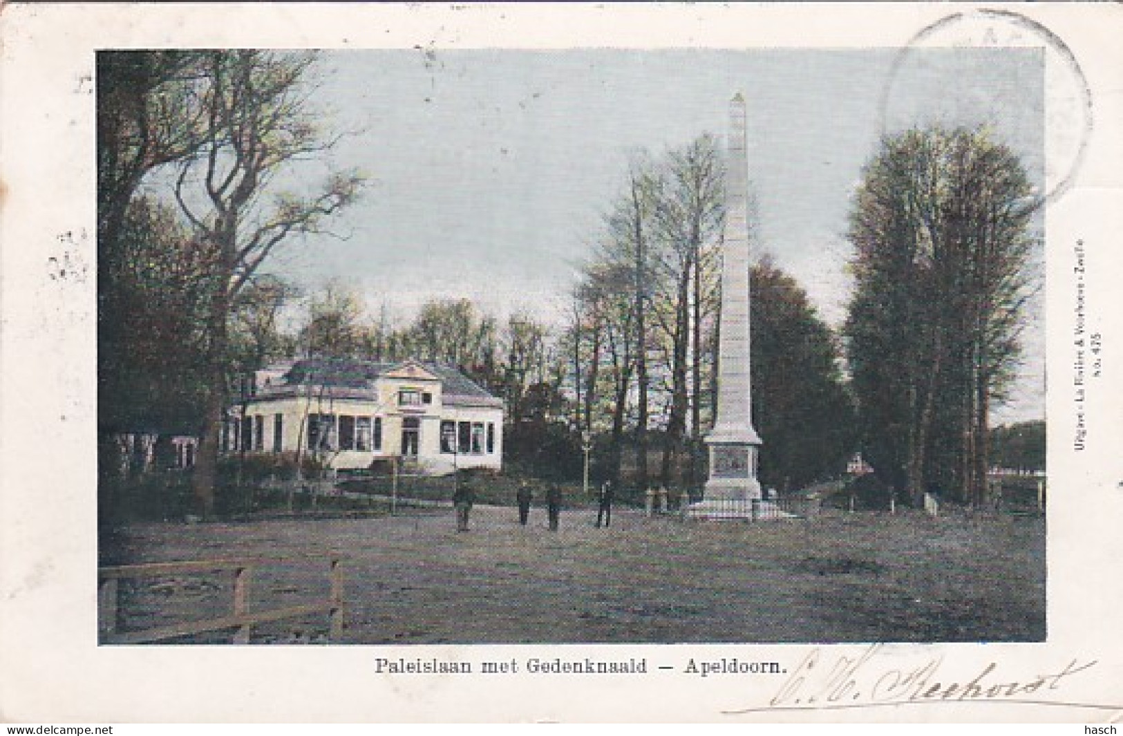 481290Apeldoorn, Paleislaan Met Gedenknaald.- 1903. (kleine Vouwen In De Hoeken En Randen) - Apeldoorn