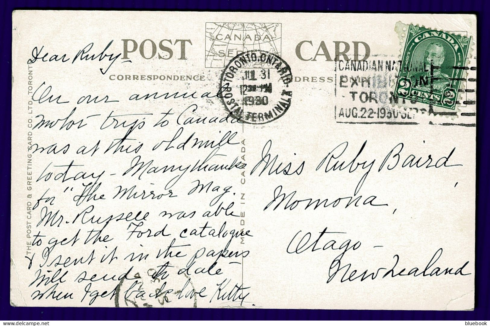 Ref 1636 - Canada - 1930 Postcard With Slogan " Canadian National Ehibition" Toronto - Brieven En Documenten