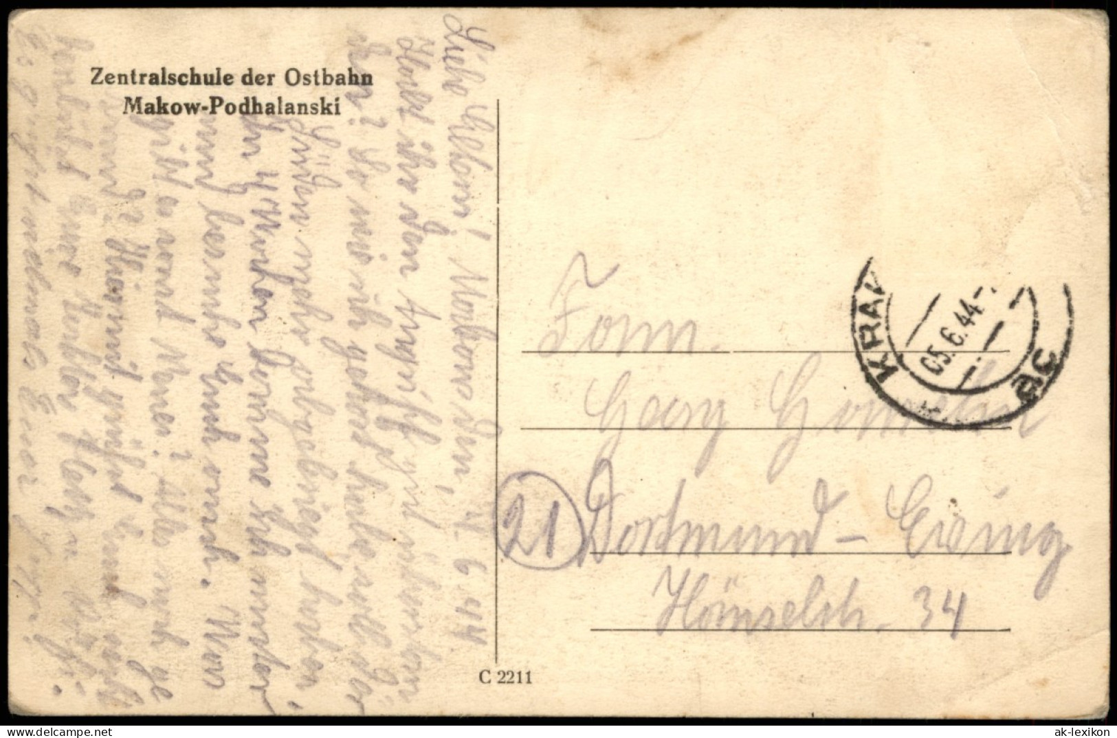 Postcard Maków Podhalański Zentralschule Der Ostbahn B. Bielitz 1944 - Polonia
