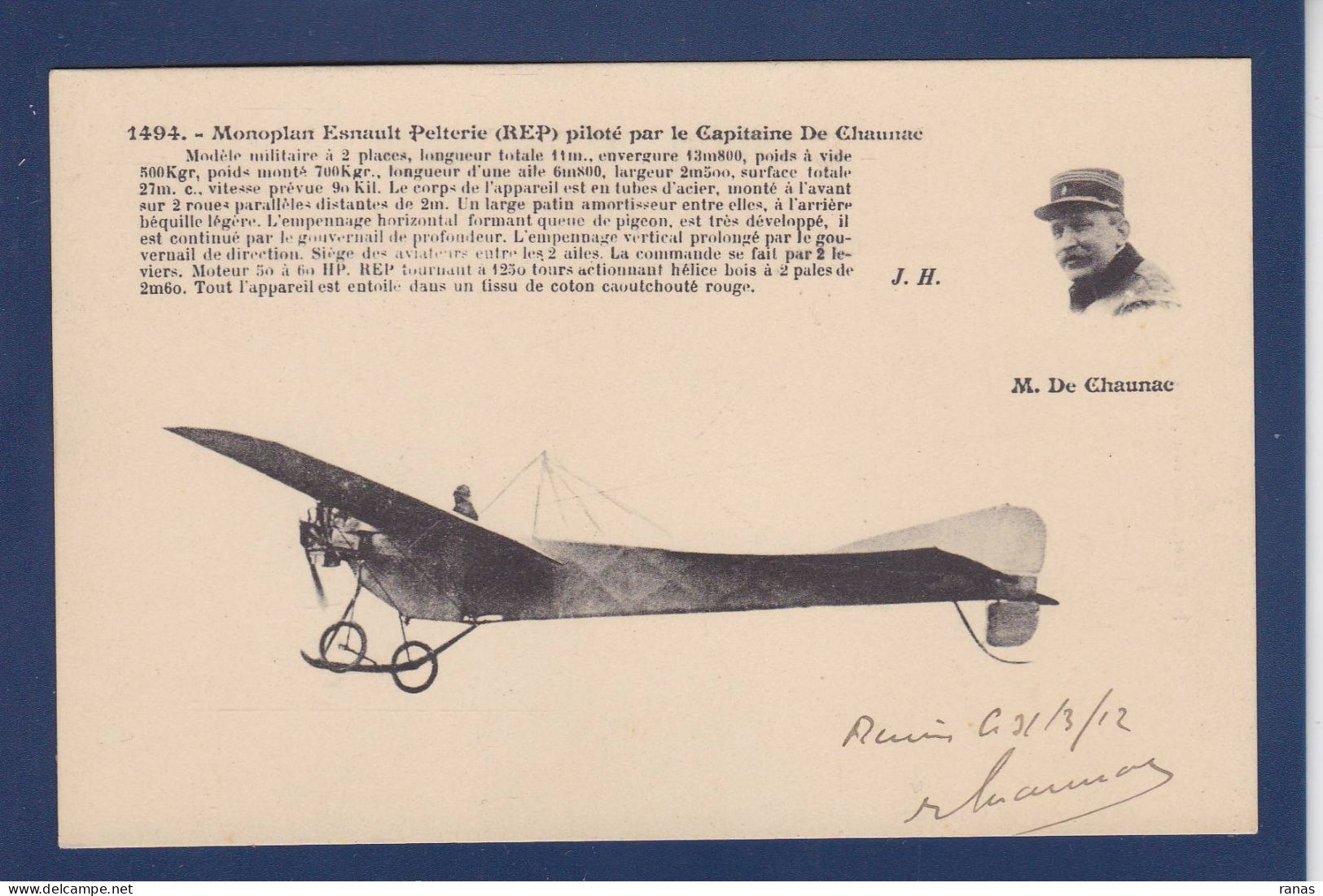 CPA Aviation Autographe Signature De De Chaunac Pilote Aviateur - Flieger Und Astronauten