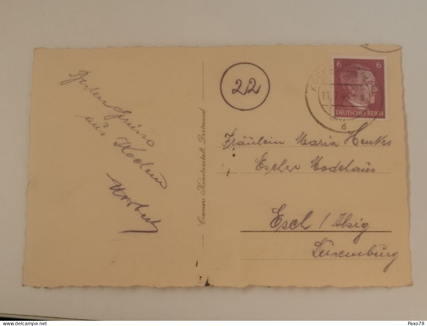 Postkarte, Oblitéré 1944 Envoyé à Esch-Alzig - 1940-1944 Occupazione Tedesca