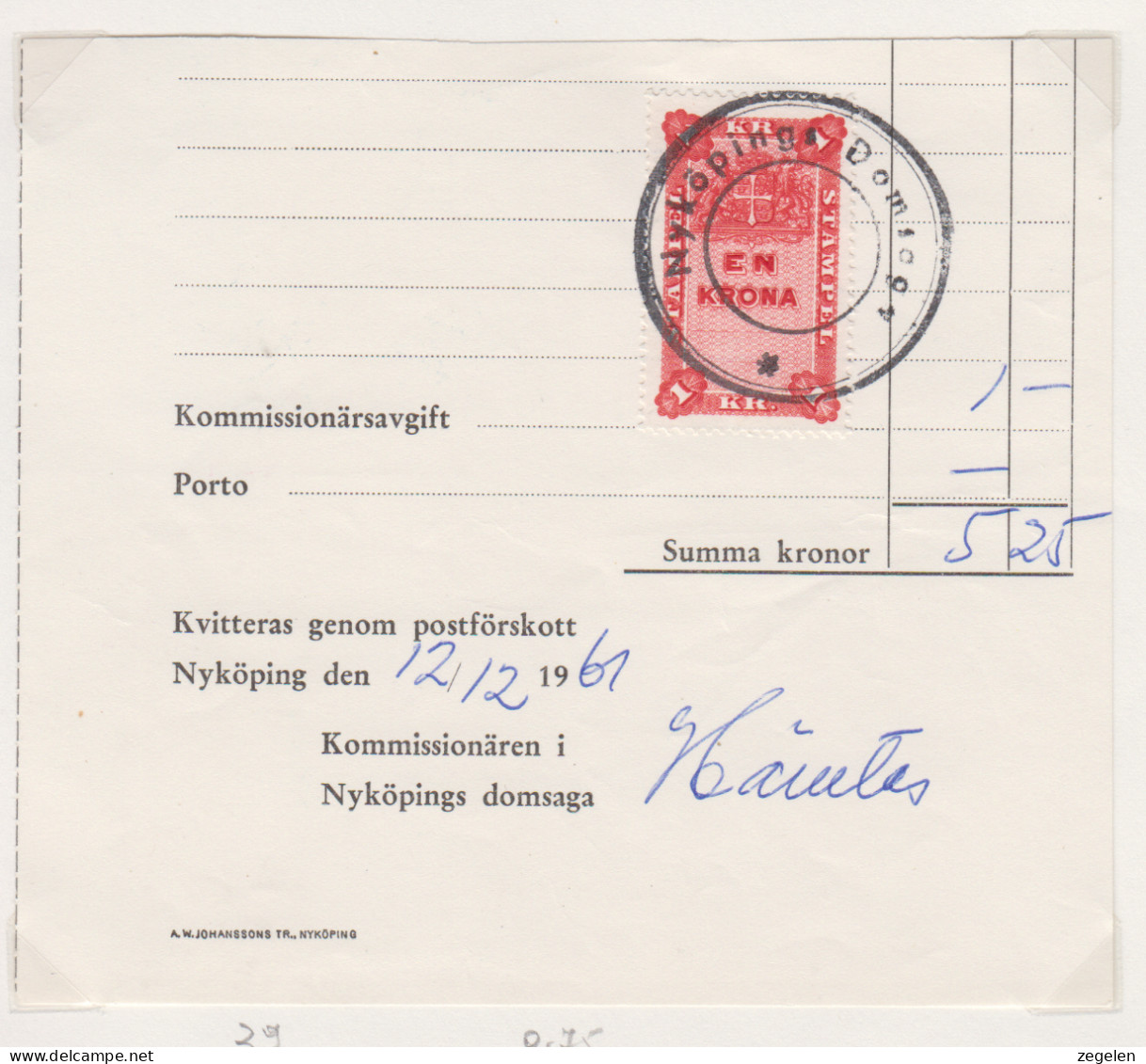 Zweden Fiskale Zegel Cat. Barefoot : Staempel(Documentary) 39 Op Fragment - Revenue Stamps