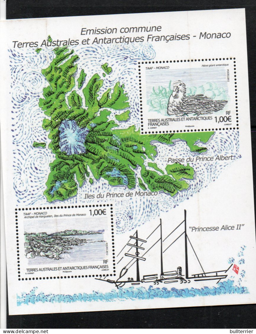 ANTARCTICA  - TAAF - 2012- MONACO JOINT ISSUES SOUVENIR SHEET MINT NEVER HINGED, SG CAT £15 - Unused Stamps