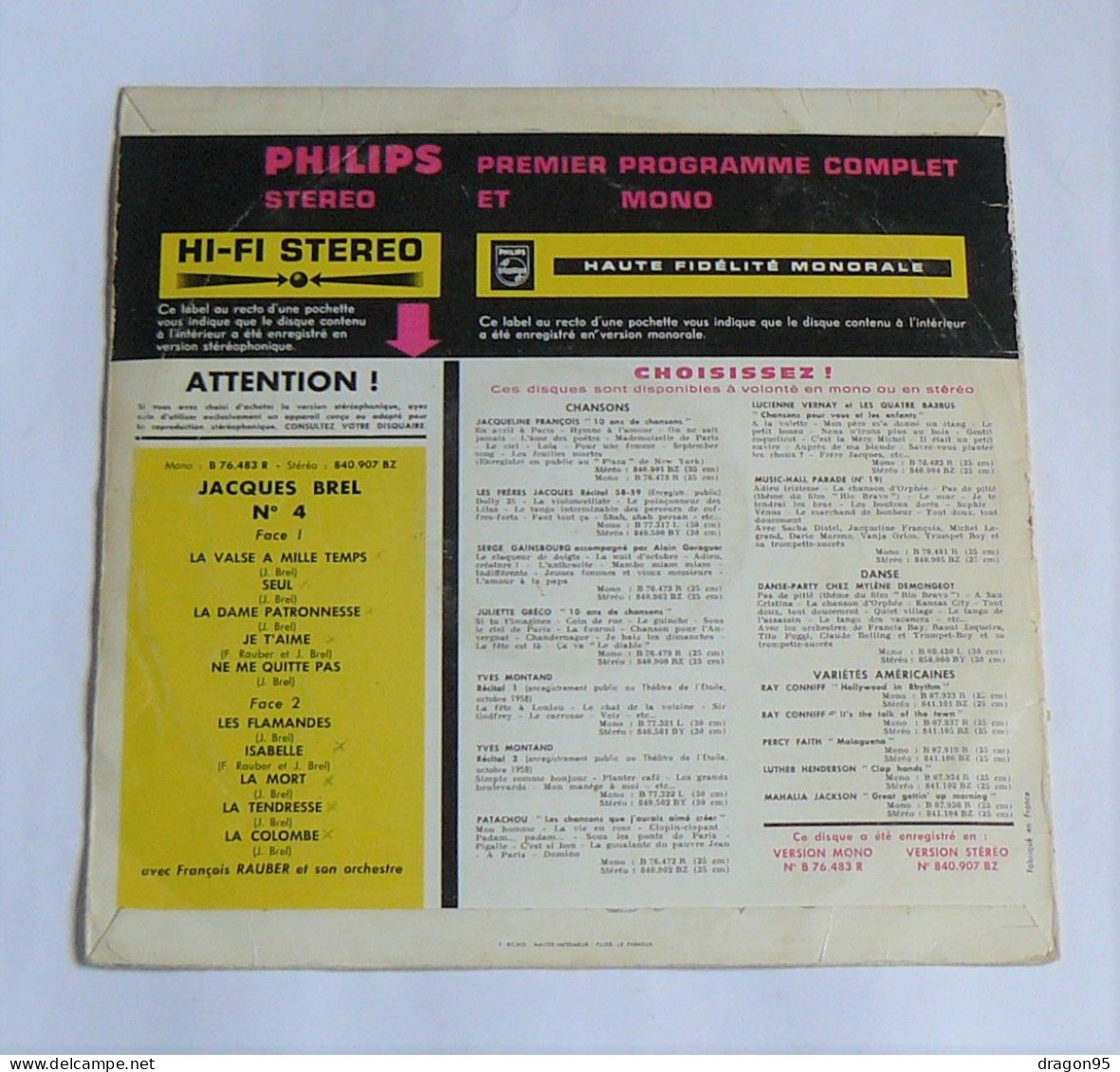 25cm Jacques BREL : La Valse à Mille Temps - Philips B 76.483 R Biem - France - 1959 - Autres - Musique Française