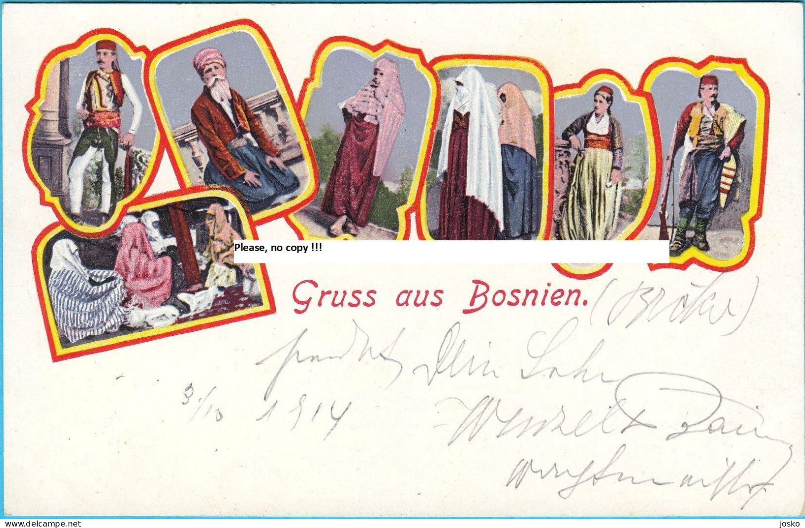 BOSNIA NATIONAL COSTUME Beautifull Vintage Patriotic Postcard * Gruss Aus Bosnien Nationaltracht Costume Nazionale Litho - Bosnie-Herzegovine