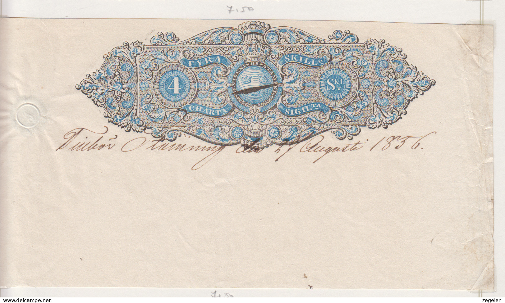 Zweden Fiskale Zegel Cat. Barefoot : Charta Sigillata Reeks 1845/1857 4 Skilling - Steuermarken
