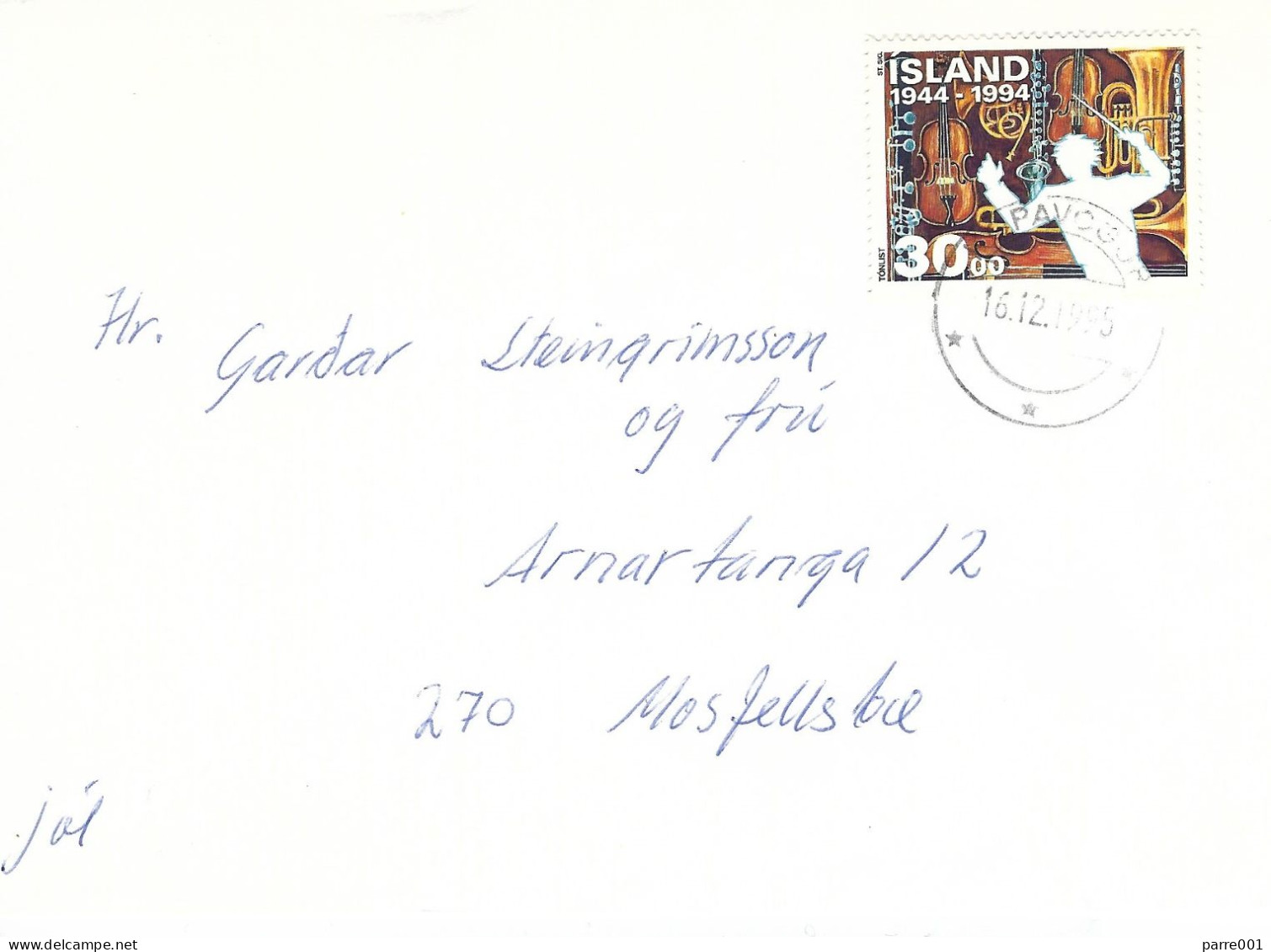 Iceland Island 1995 Kópavogur Music Art Culture Domestic Cover - Cartas & Documentos