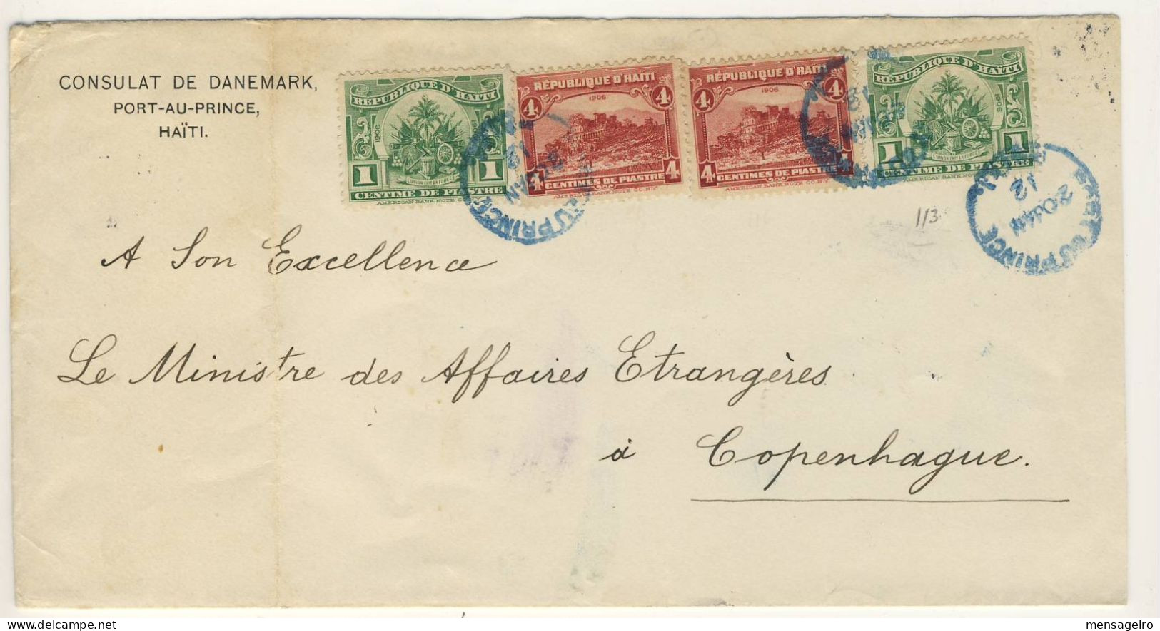 (C11) - HAITI - DIPLOMATIC MAIL - CONSULAT DE DANEMARK - PORT AU PRINCE => DANMARK 1912 - Haiti