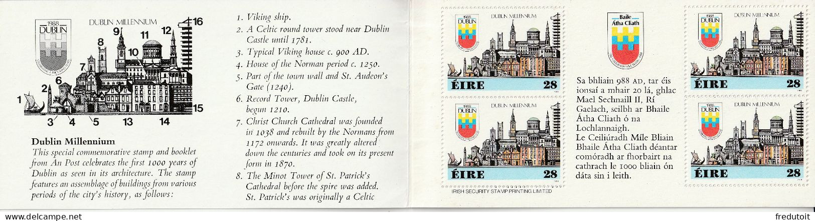 IRLANDE - CARNET - N°C645 ** (1988) Millénaire De Dublin - Cuadernillos