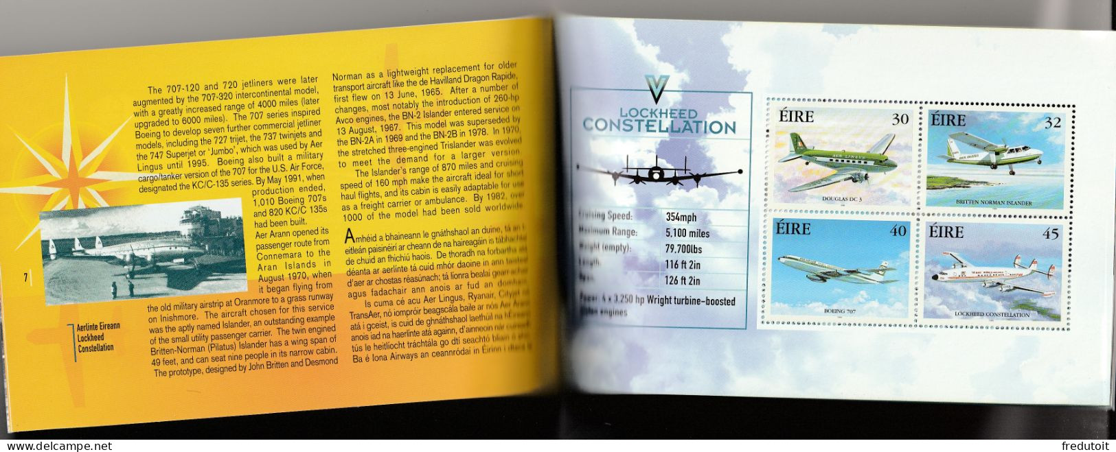 IRLANDE - CARNET De PRESTIGE - N°C1184 ** (1999) Aviation Commerciale - Booklets