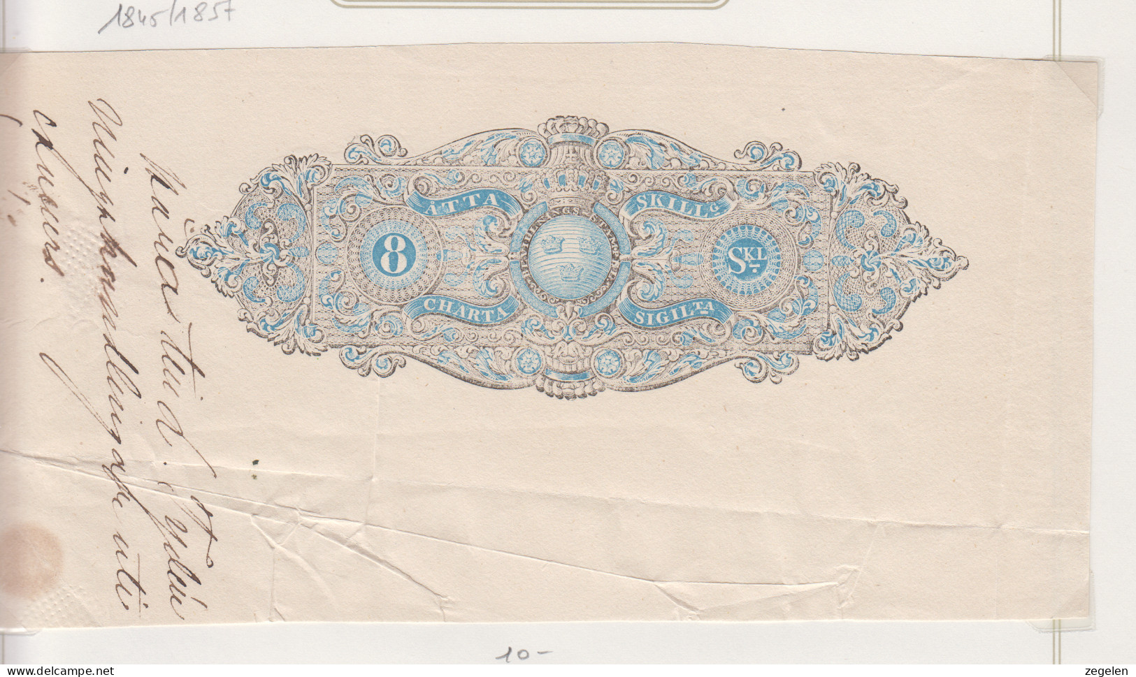 Zweden Fiskale Zegel Cat. Barefoot : Charta Sigillata Reeks 1845/1857 8 Skilling - Revenue Stamps