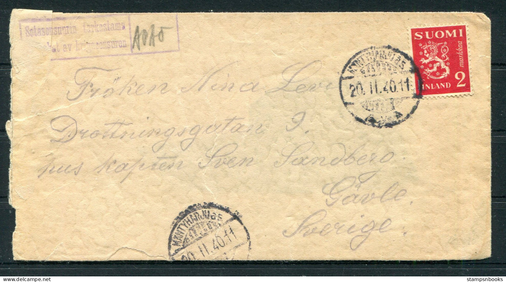 1940 Finland Censor Cover - Sweden  - Briefe U. Dokumente