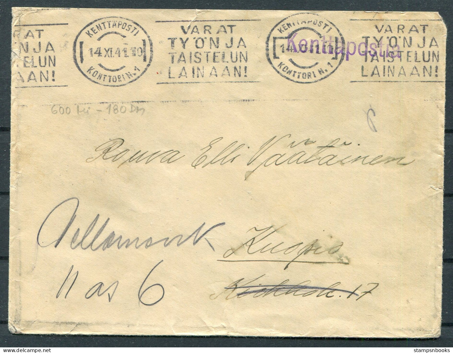 1941 Finland Kenttapostia Fieldpost Cover - Covers & Documents