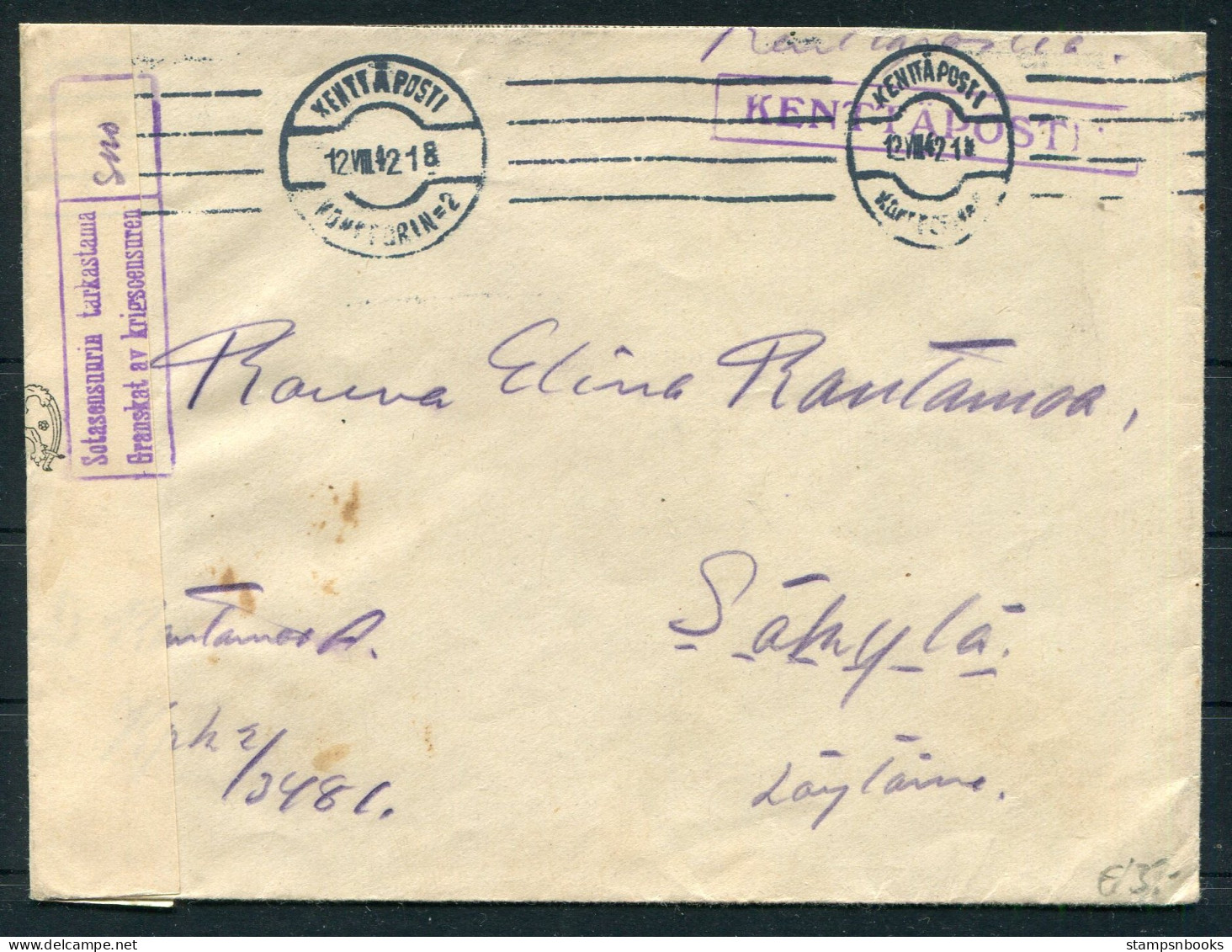 1942 Finland Kenttapostia Fieldpost Censor Cover - Sakyla - Lettres & Documents