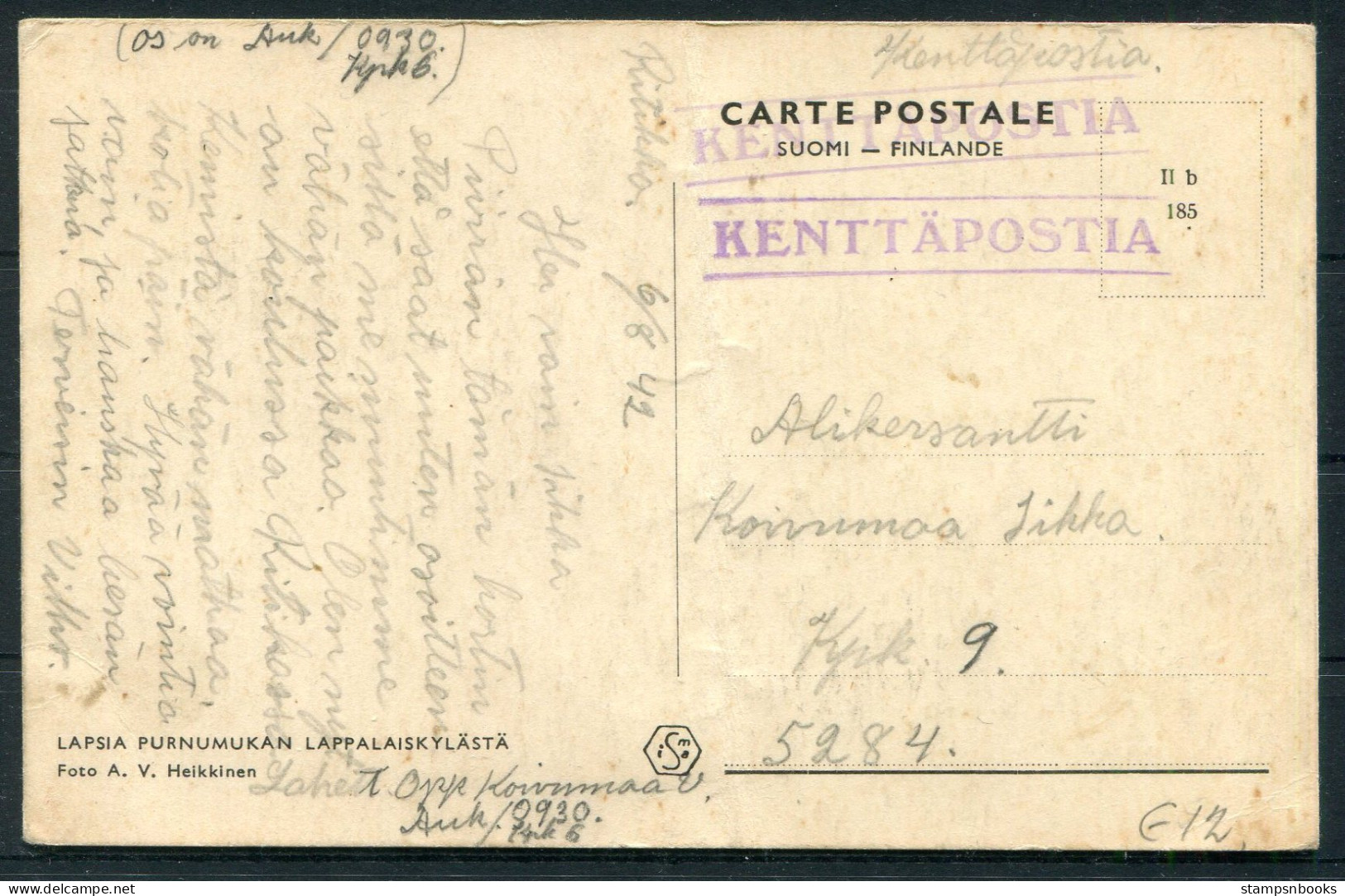 1942 Finland Kenttapostia Fieldpost Postcard - Briefe U. Dokumente