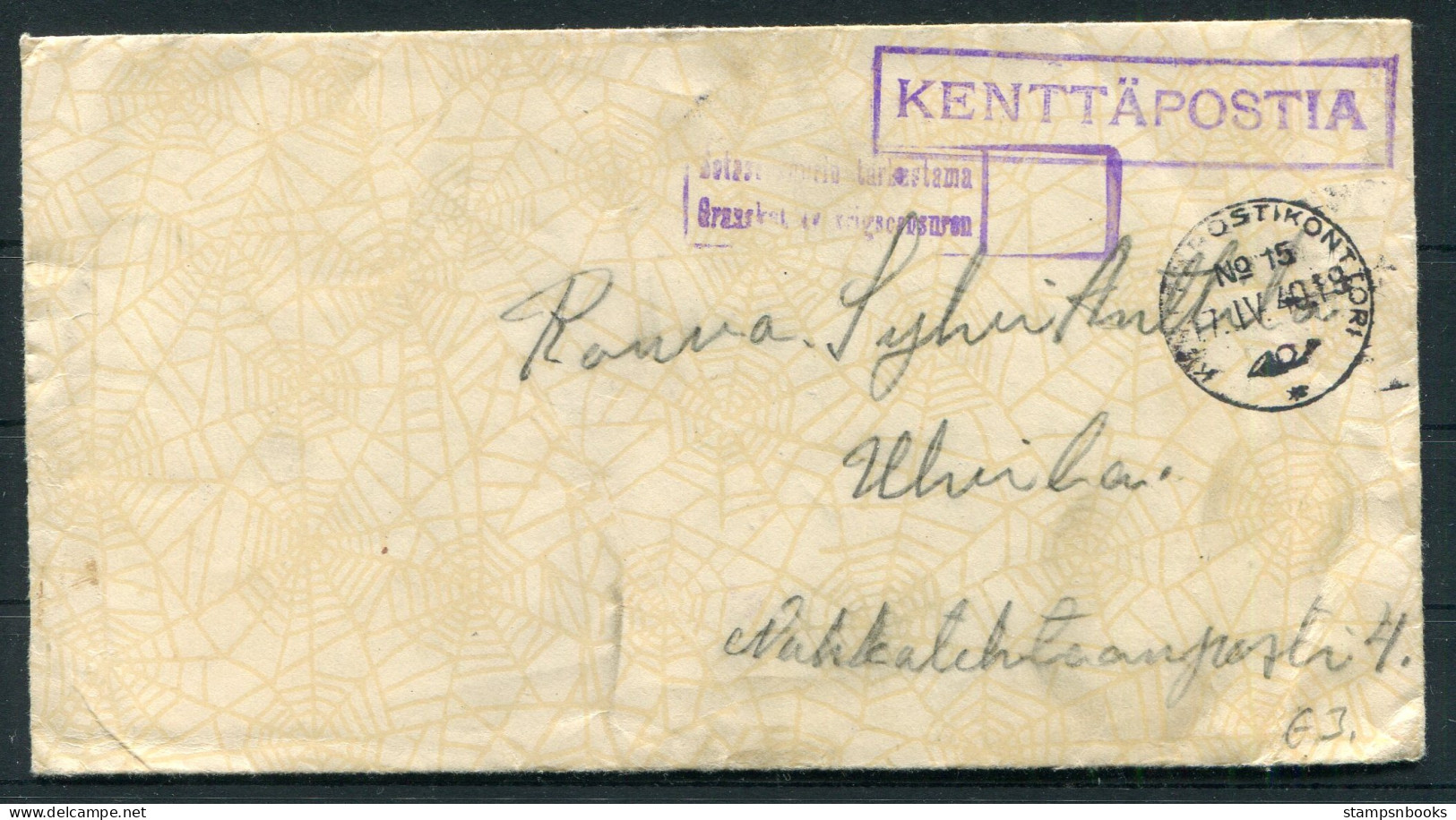 1940 Finland Kenttapostia Fieldpost Censor Cover  - Lettres & Documents