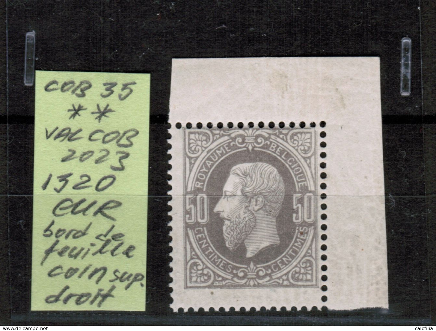 COB 35 **, Neuf Sans Trace De Charniere, Bord De Feuille, Coin Superieur Droit, VAL COB 1320 EUR - 1883 Leopold II