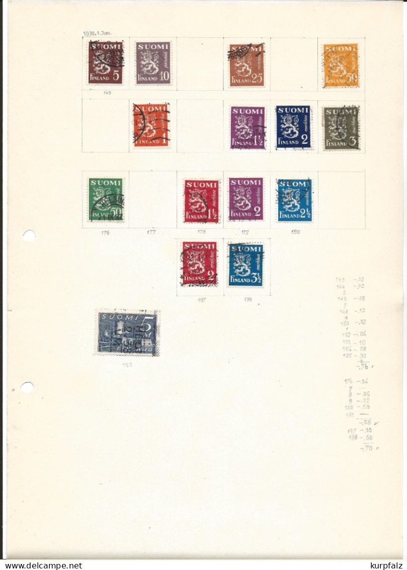 Finnland, Suomi - Briefmarken auf alten Blättern + Steckseiten, auch postfrische Marken