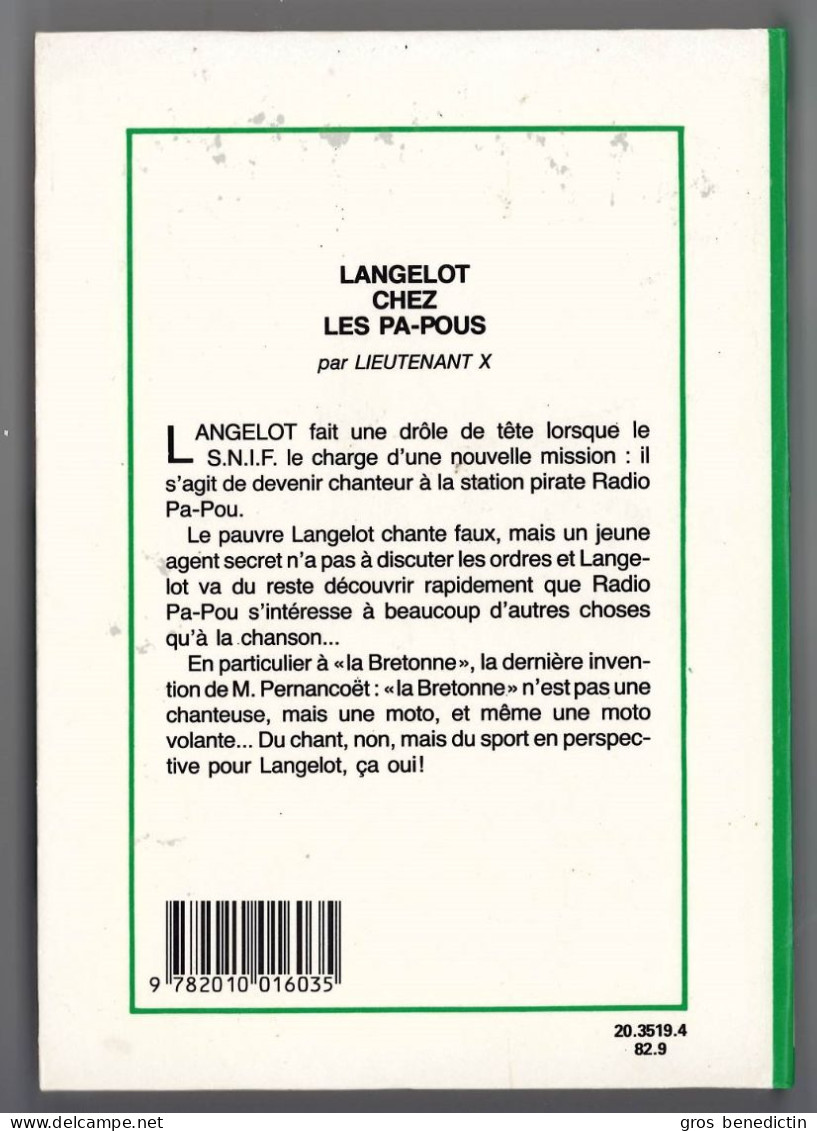 Hachette - Bibliothèque Verte - Lieutenant X - "Langelot Chez Les Pa-pous" - 1982 - Biblioteca Verde