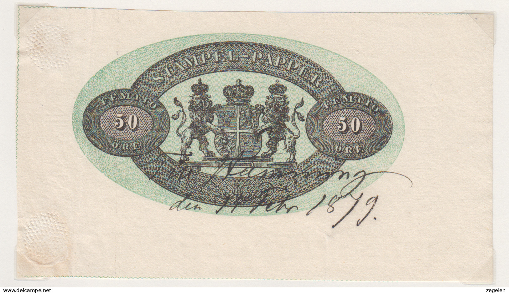 Zweden Fiskale Zegel Cat. Barefoot : Charta Sigillata Reeks 1863/1874 50 öre - Revenue Stamps