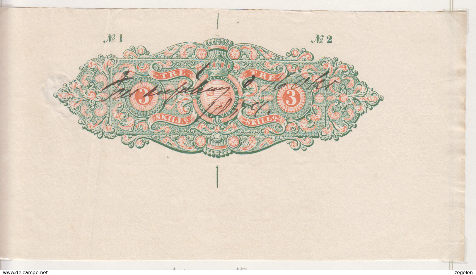 Zweden Fiskale Zegel Cat. Barefoot : Charta Sigillata 1/2 Reeks 1845/1857 3 Skilling - Revenue Stamps