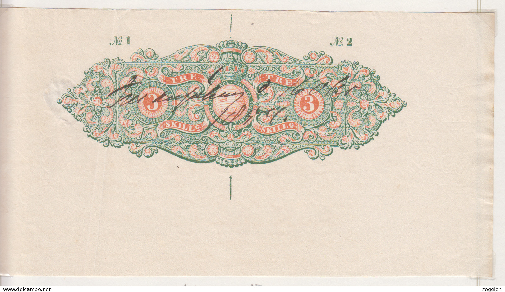 Zweden Fiskale Zegel Cat. Barefoot : Charta Sigillata 1/2 Reeks 1845/1857 3 Skilling - Fiscales