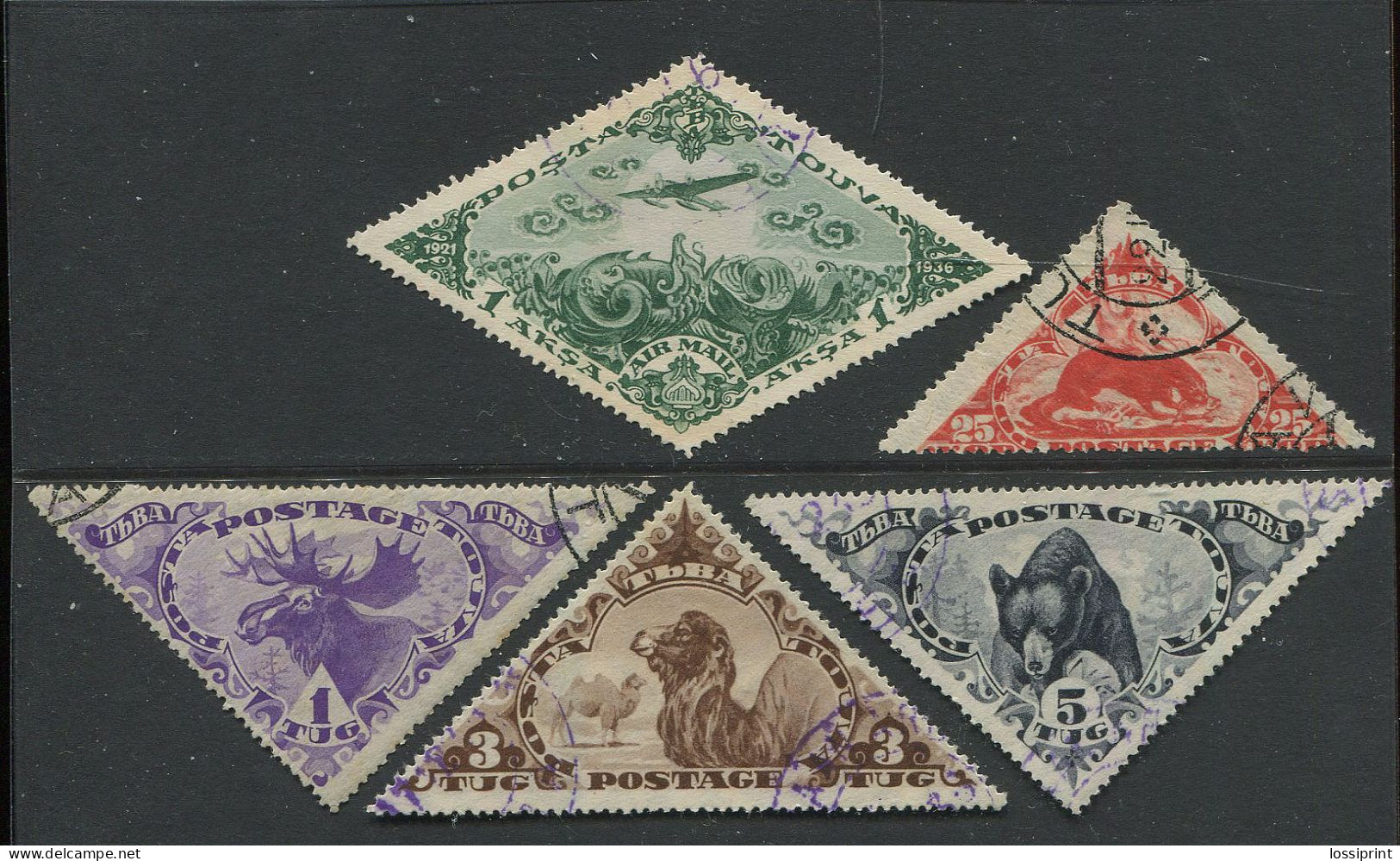 Russia:Tuva:Used Stamps Serie Animals, Airplane, Bear, Camel, Moose, 1934-1937 - Tuva