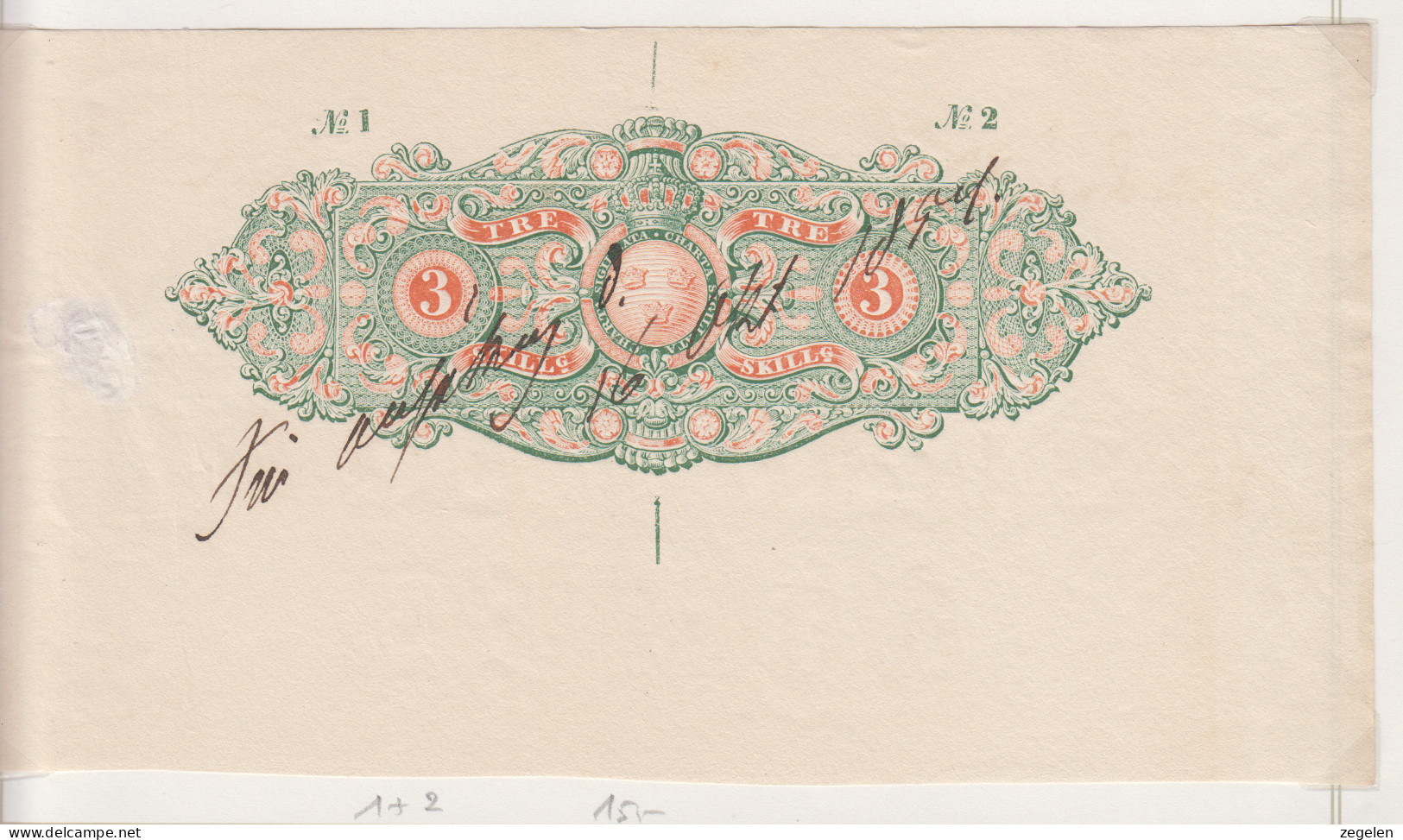 Zweden Fiskale Zegel Cat. Barefoot : Charta Sigillata 1/2 Reeks 1845/1857 3 Skilling - Steuermarken