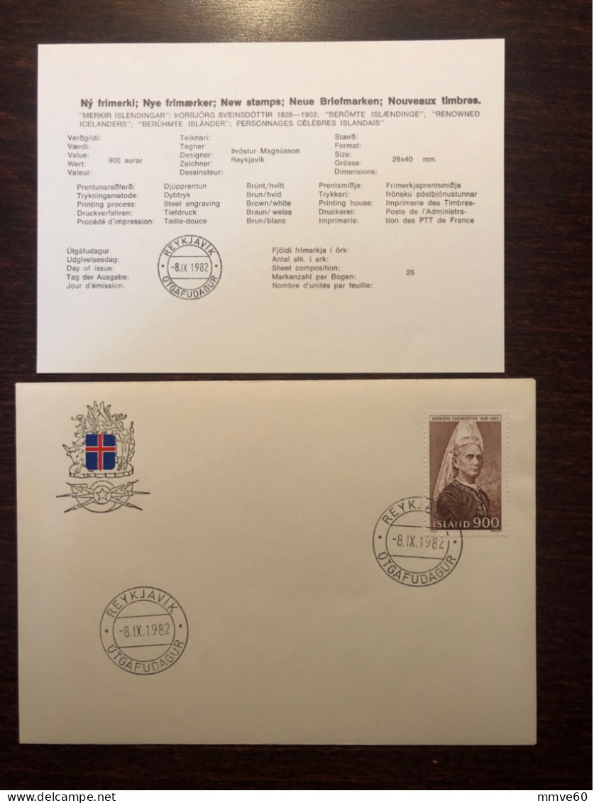 ICELAND FDC COVER 1982 YEAR MIDWIVES HEALTH MEDICINE STAMPS - FDC
